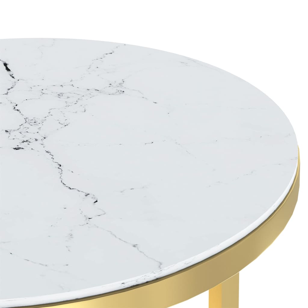 vidaXL Sidobord guld och vit marmor 45 cm härdat glas