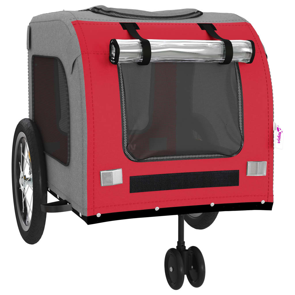 vidaXL Cykelvagn för djur röd och grå oxfordtyg och järn