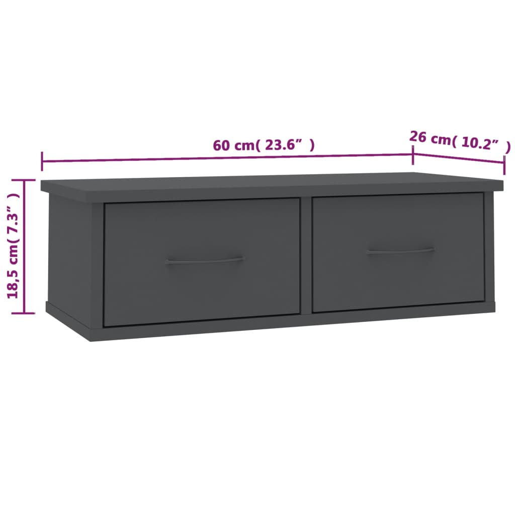 vidaXL Väggmonterade lådor grå 60x26x18,5 cm spånskiva