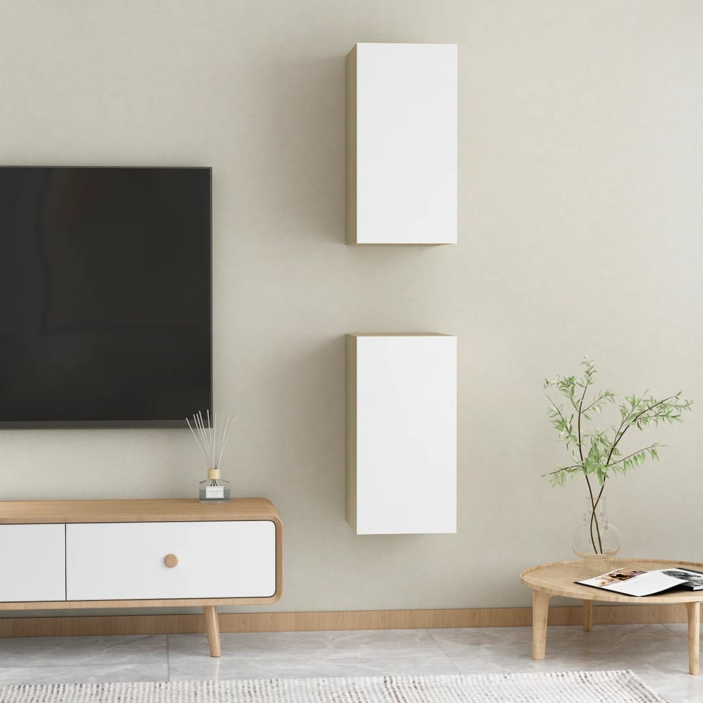 vidaXL TV-skåp 2 st vit och sonoma-ek 30,5x30x60 cm konstruerat trä