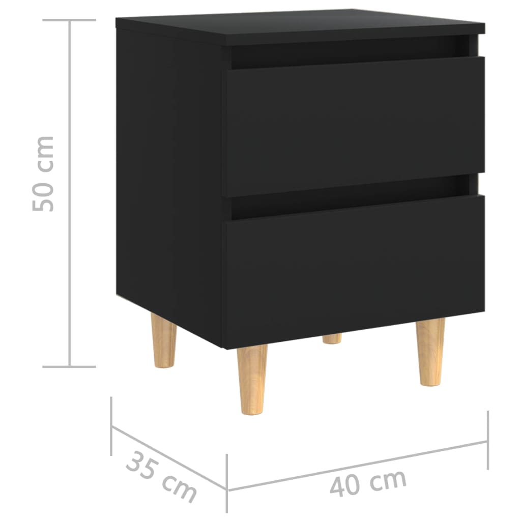 vidaXL Sängbord med massiva furuben svart 40x35x50 cm