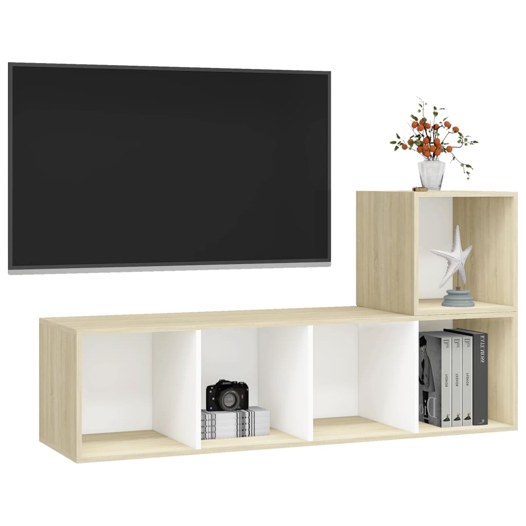 vidaXL TV-skåp 2 delar vit och sonoma-ek konstruerat trä