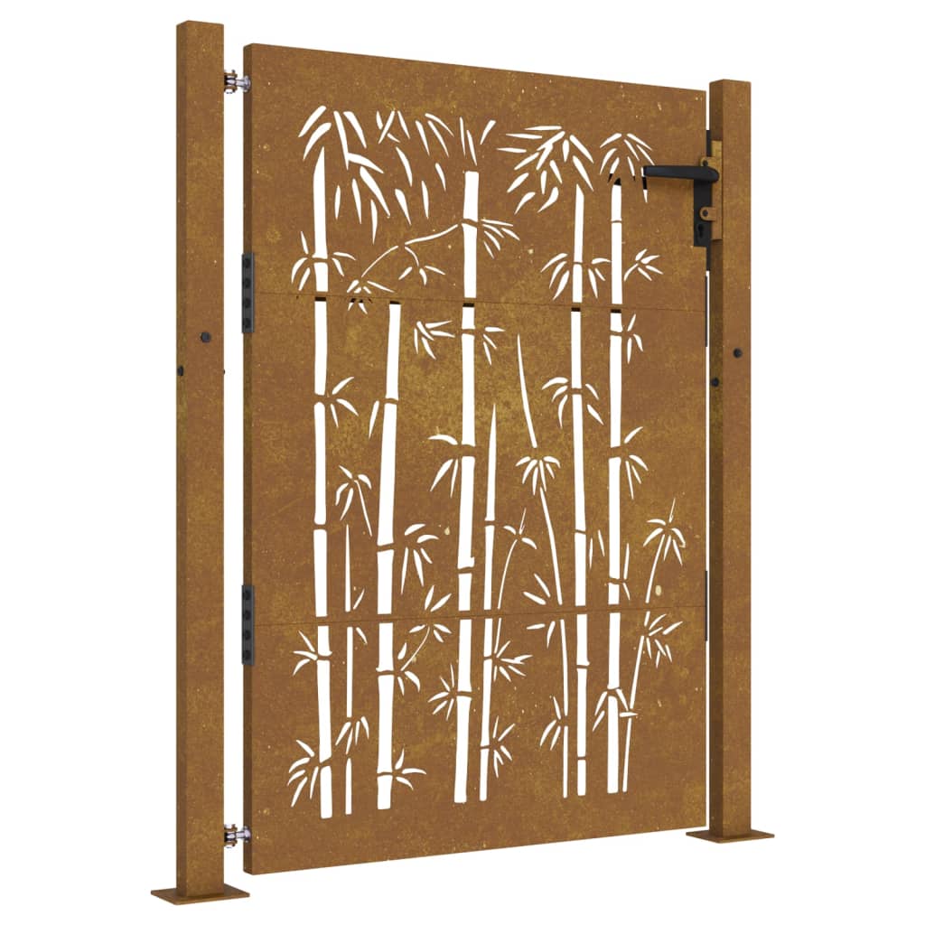 vidaXL Trädgårdsgrind 105x155 cm rosttrögt stål bambudesign