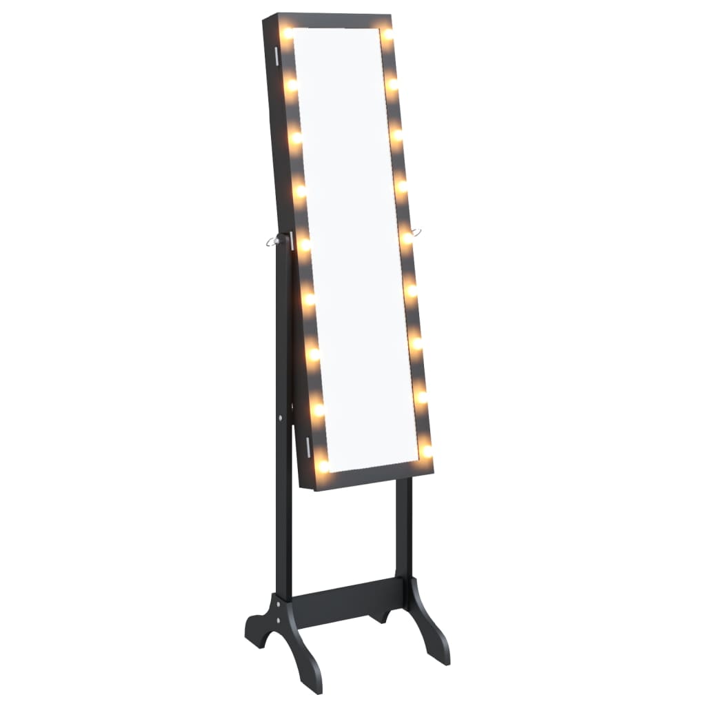vidaXL Fristående spegel med LED svart 34x37x146 cm