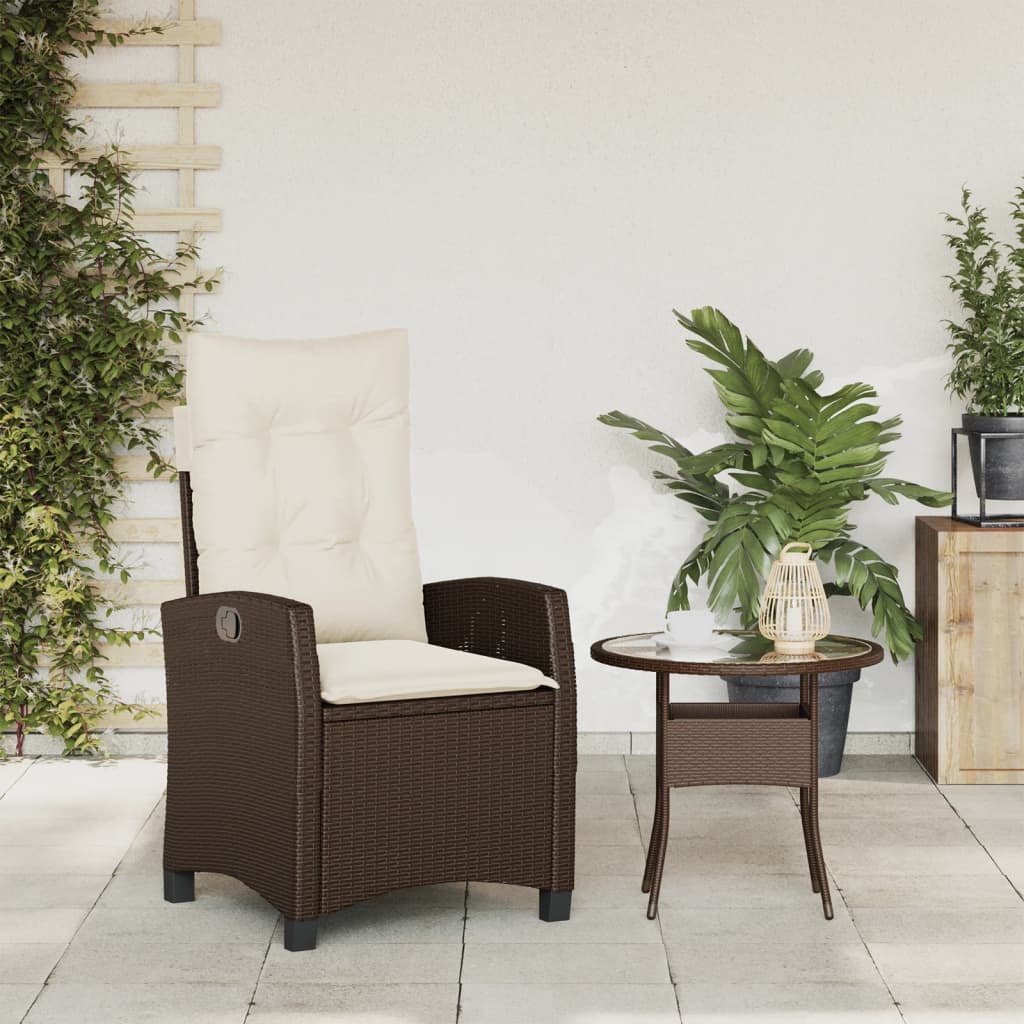 vidaXL Justerbar trädgårdsstol med dynor brun konstrotting