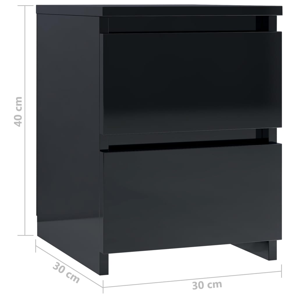 vidaXL Sängbord svart högglans 30x30x40 cm konstruerat trä