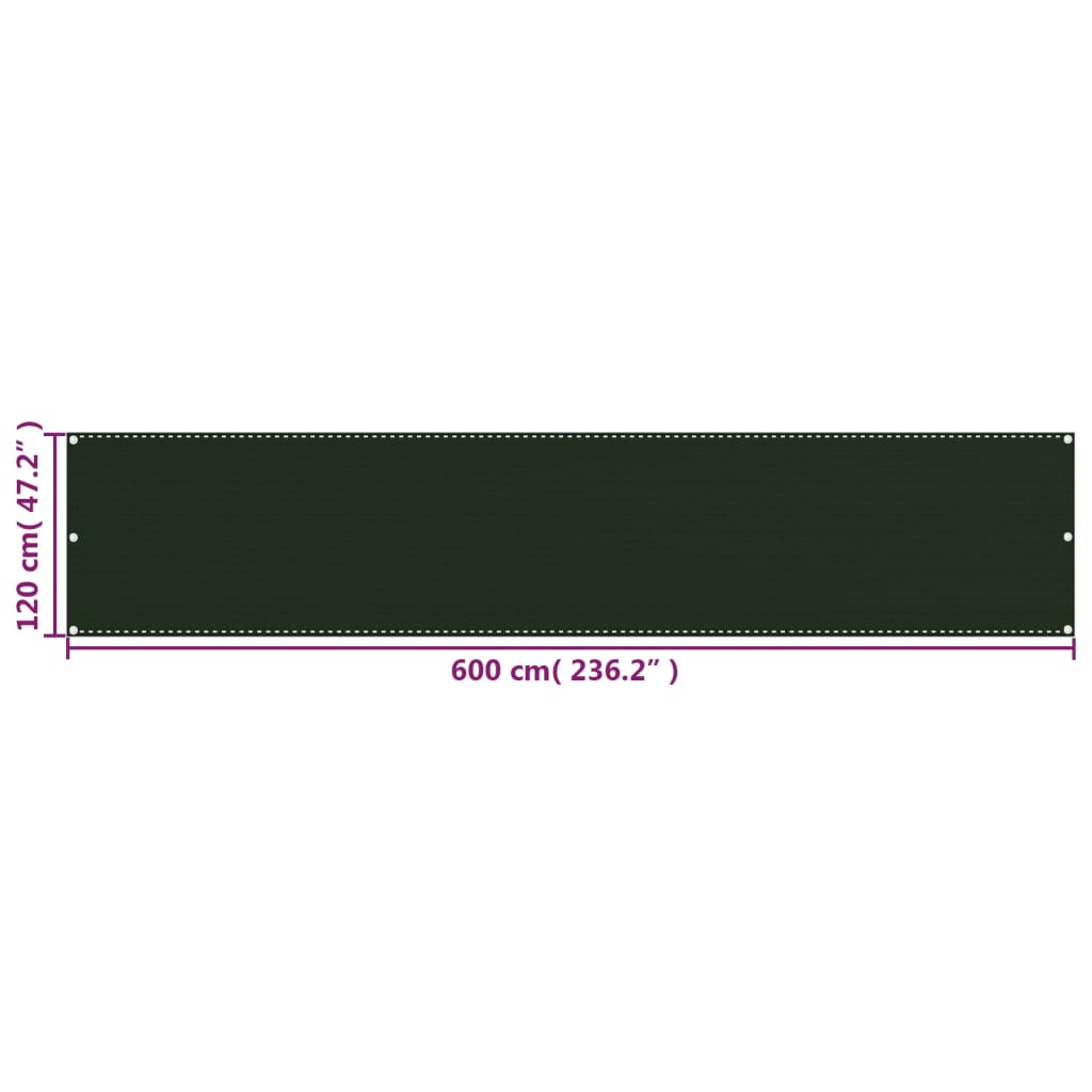 vidaXL Balkongskärm mörkgrön 120x600 cm HDPE