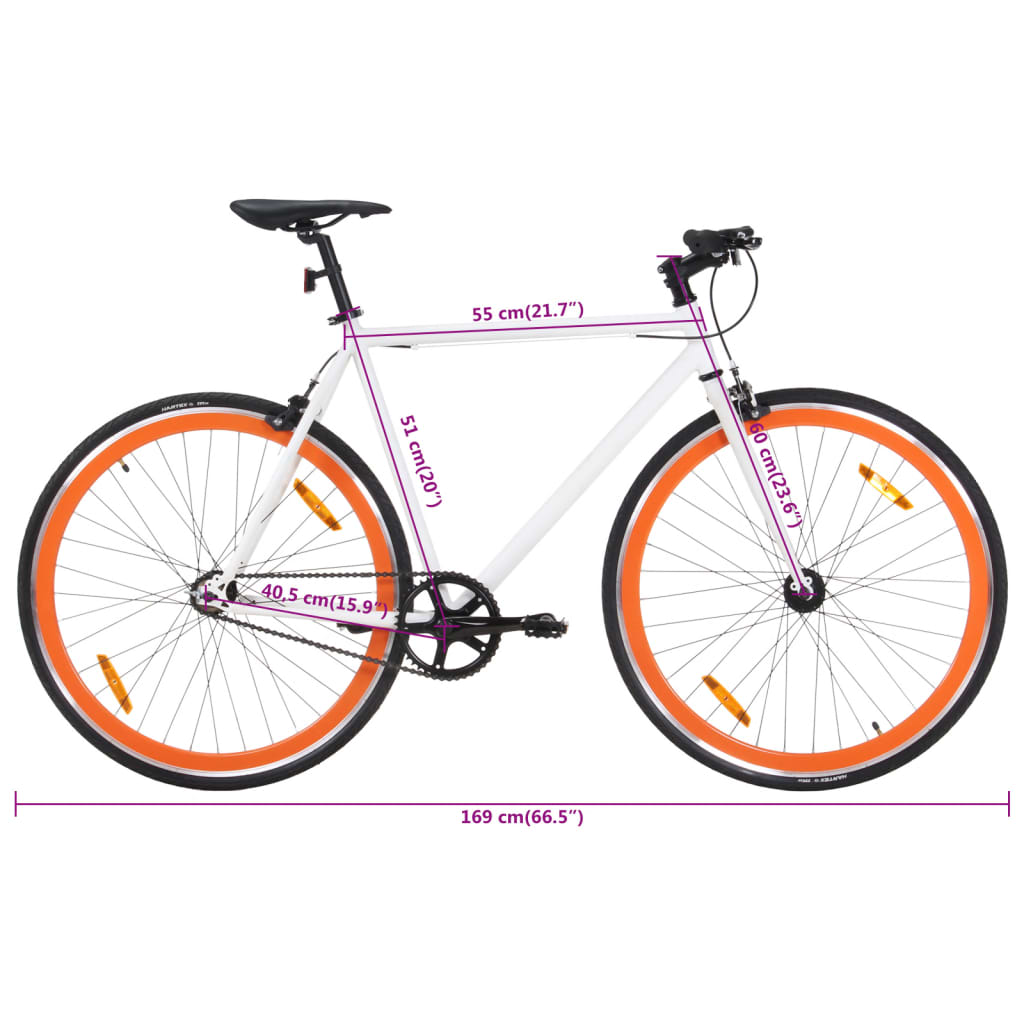 vidaXL Fixed gear cykel vit och orange 700c 51 cm