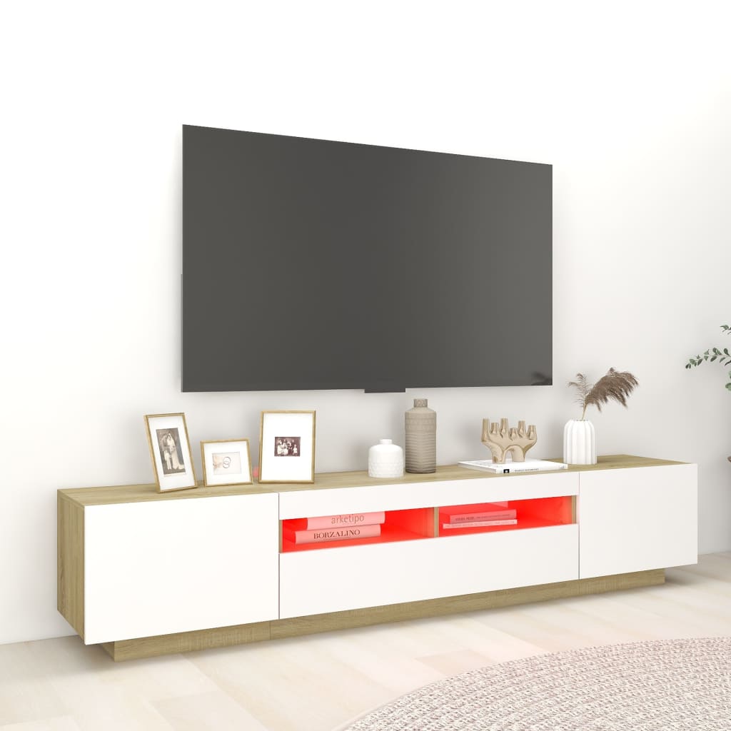 vidaXL TV-bänk med LED-belysning vit och sonoma-ek 200x35x40 cm