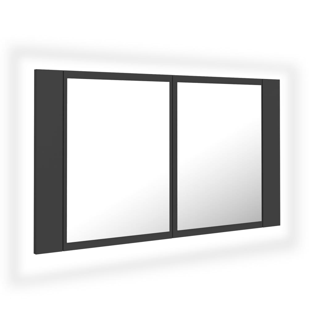 vidaXL Spegelskåp med LED grå 80x12x45 cm akryl