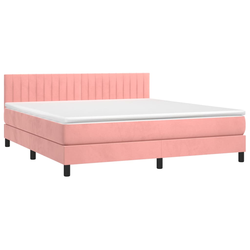 vidaXL Ramsäng med madrass rosa & LED 180x200 cm sammet