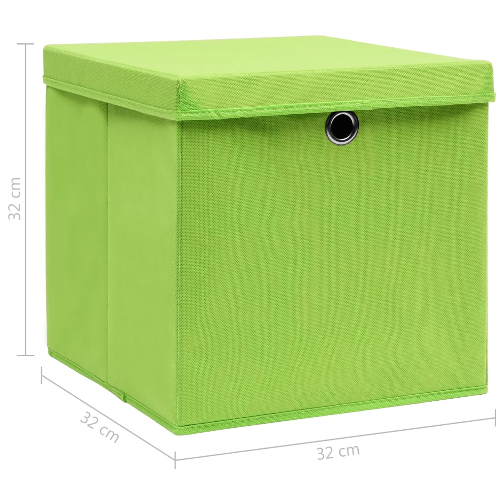 vidaXL Förvaringslådor med lock 10 st grön 32x32x32 cm tyg