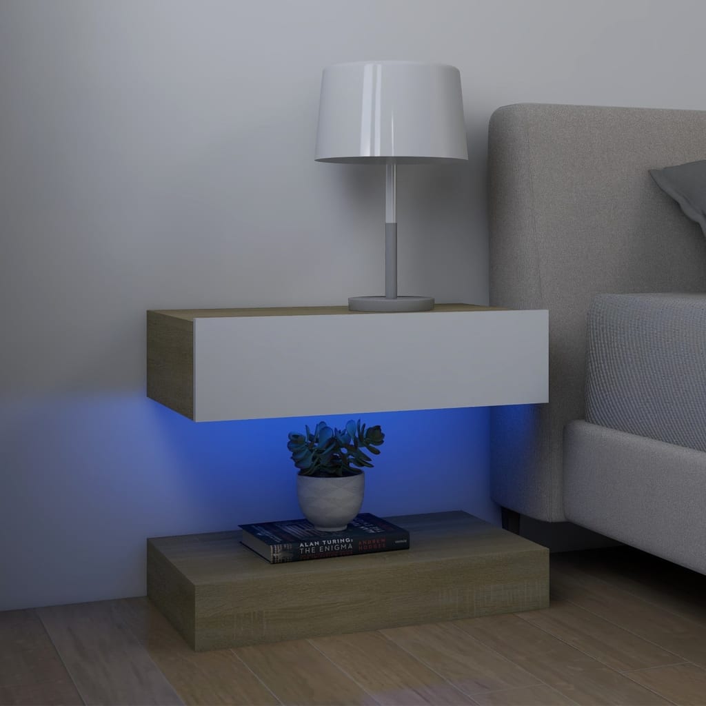vidaXL TV-bänk med LED-belysning vit och sonoma-ek 60x35 cm