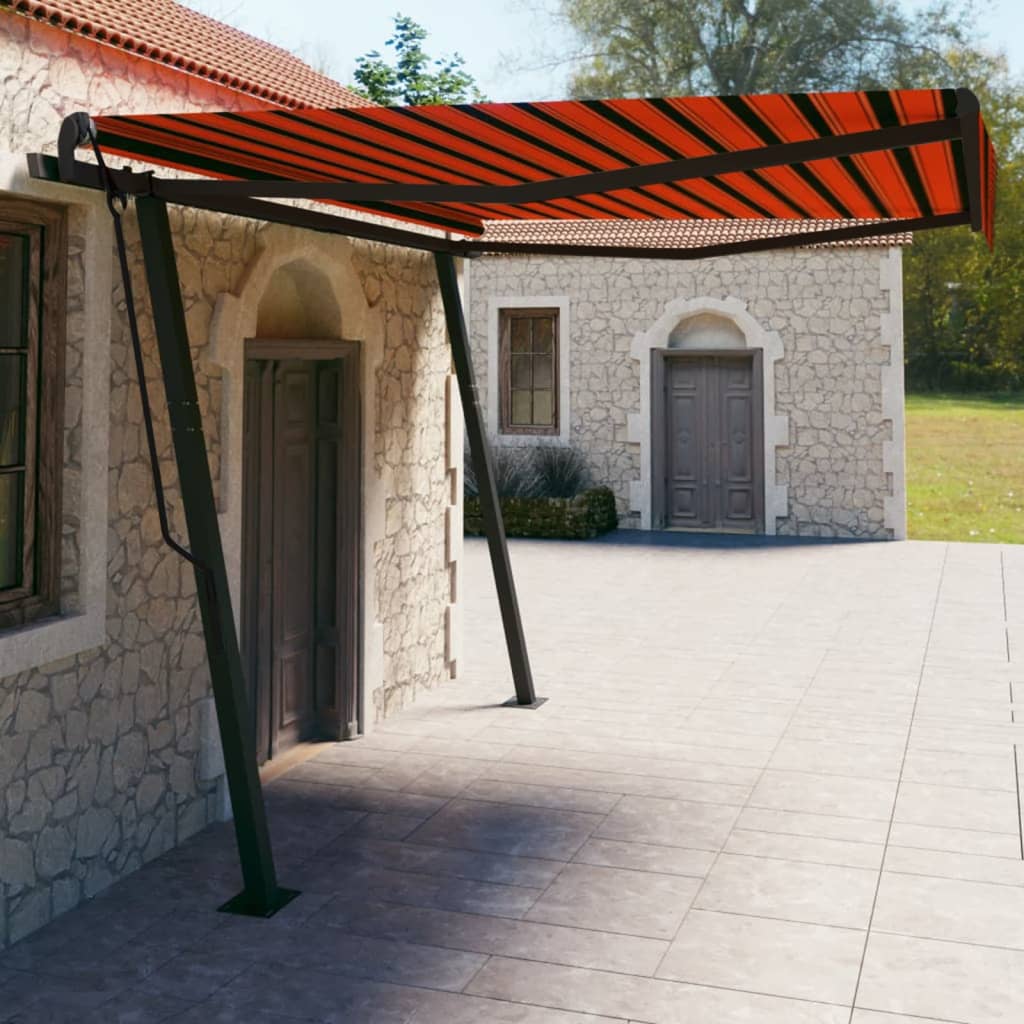 vidaXL Markis med stolpar manuellt infällbar 4x3 m orange och brun