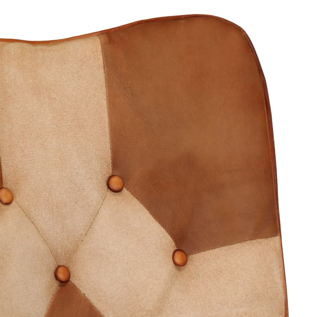 vidaXL Gungfåtölj brun äkta läder och kanvas