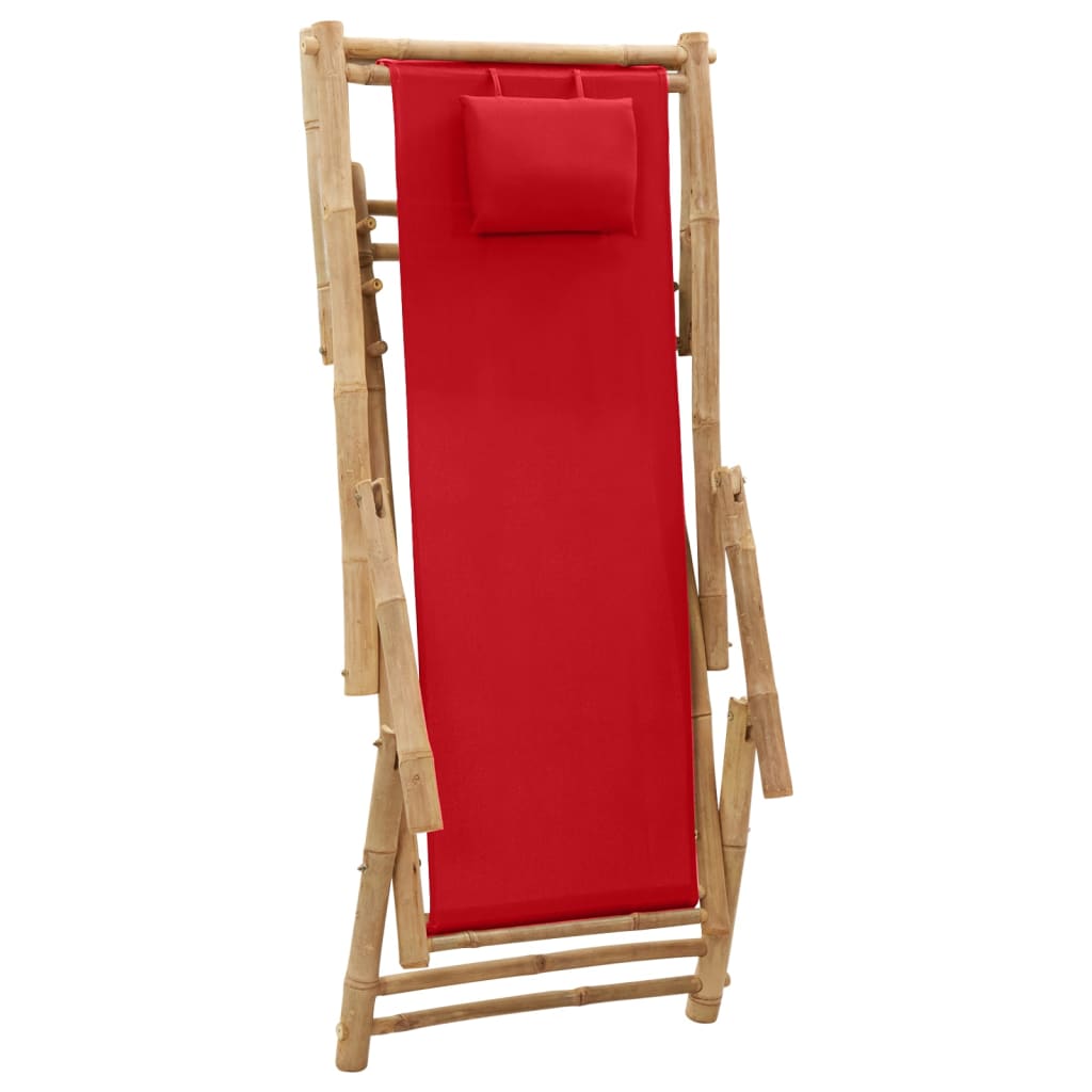 vidaXL Solstol bambu och kanvas röd