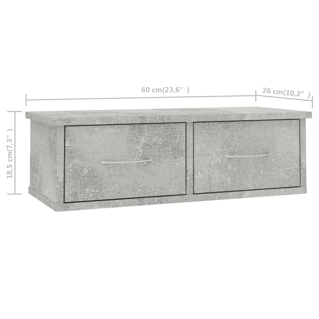 vidaXL Väggmonterade lådor betonggrå 60x26x18,5 cm konstruerat trä