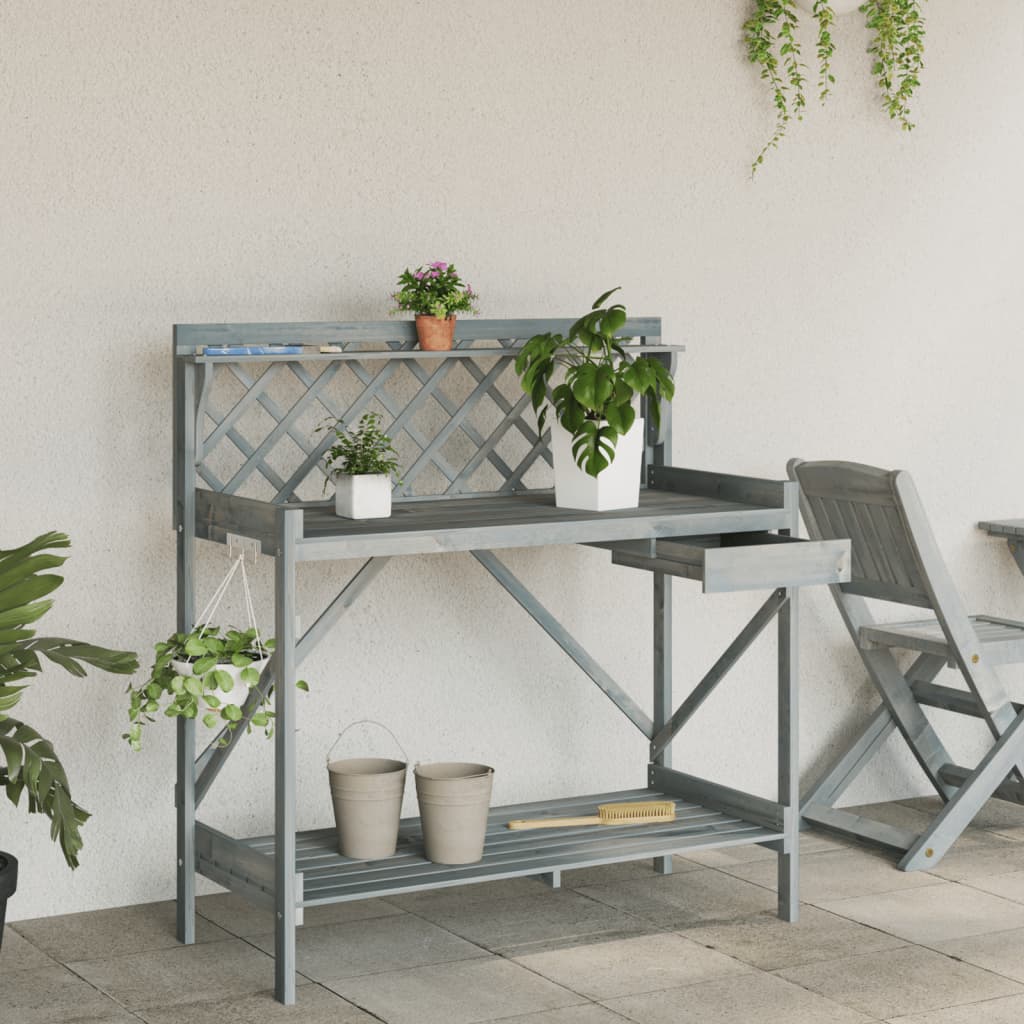 vidaXL Planteringsbord med spaljé grå massivt granträ