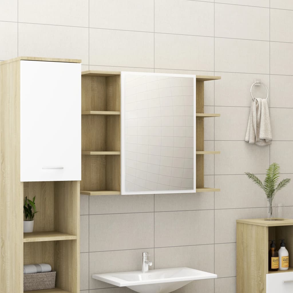 vidaXL Spegelskåp för badrum vit och sonoma-ek 80x20,5x64 cm spånskiva