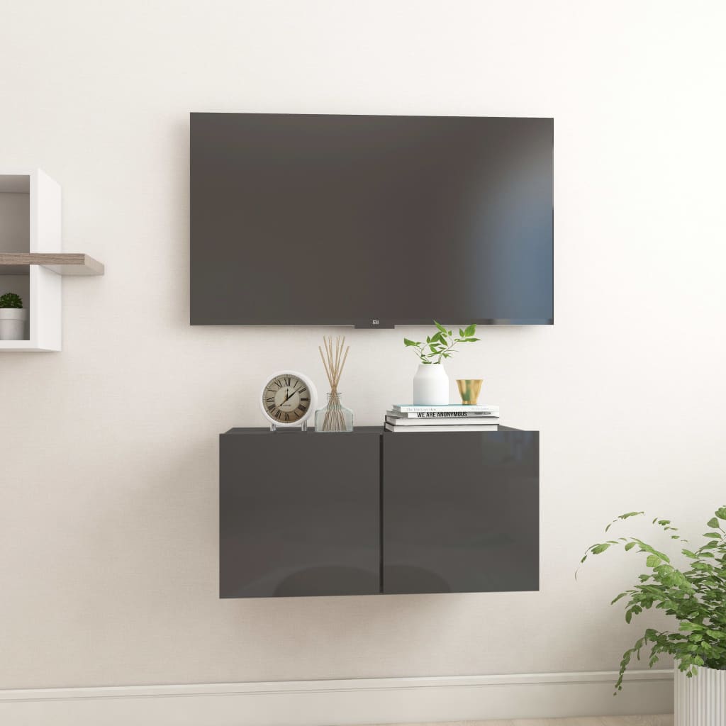 vidaXL Väggmonterat TV-skåp grå högglans 60x30x30 cm