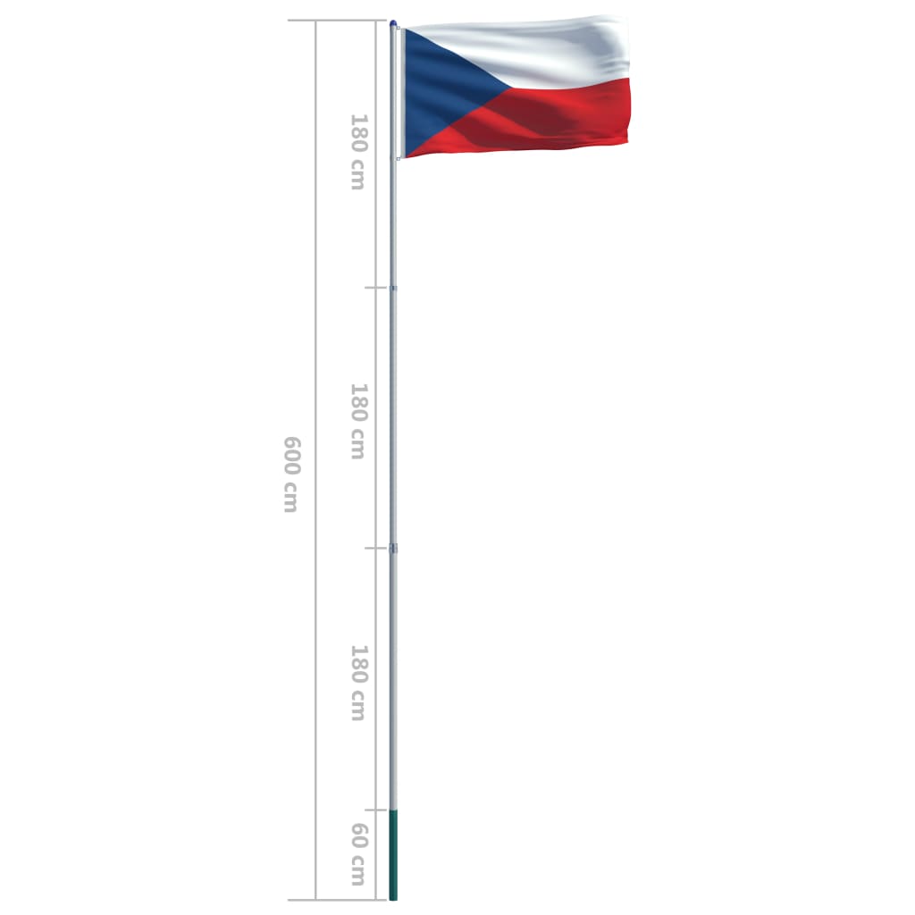 vidaXL Tjeckiens flagga och flaggstång i aluminium 6 m