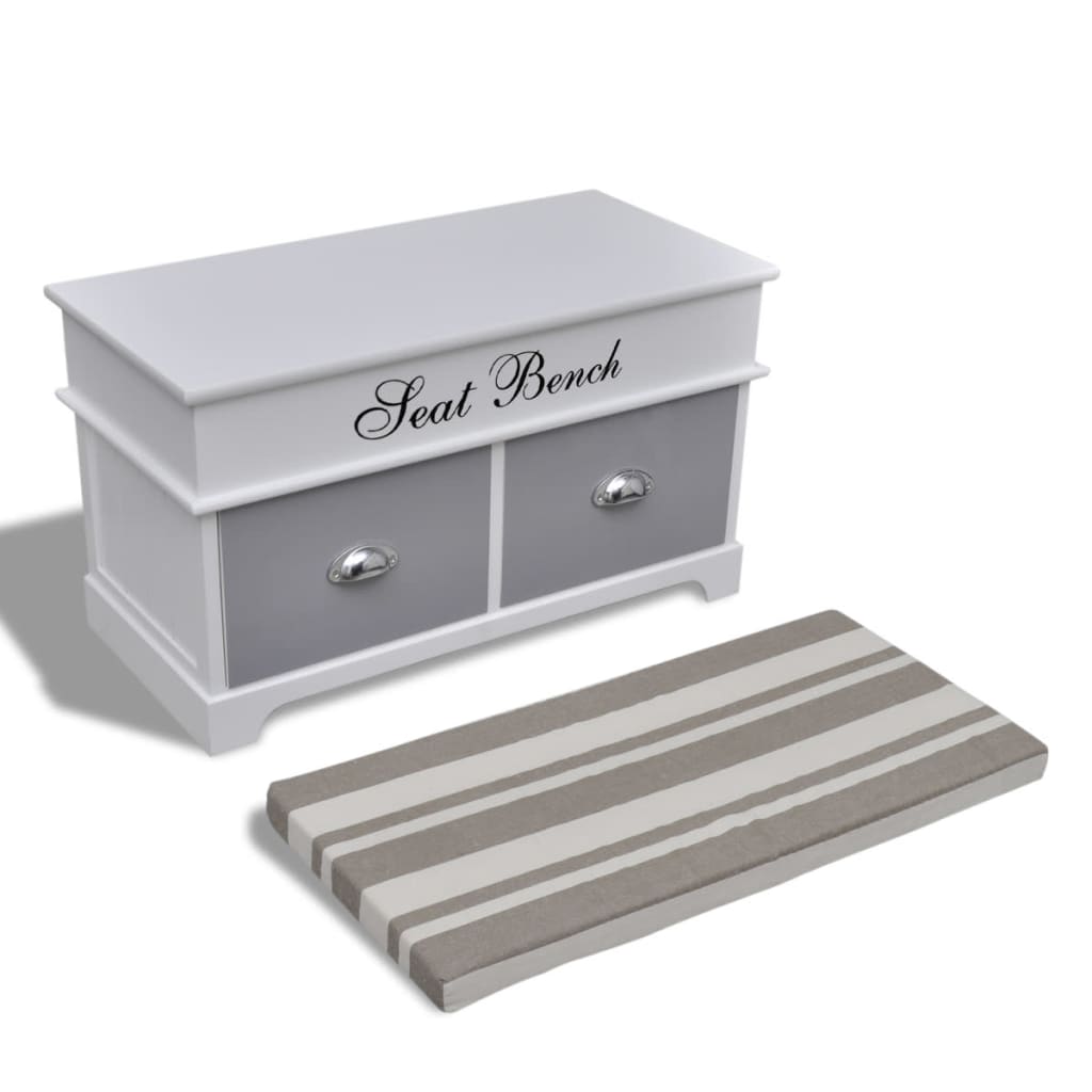 vidaXL Hallbänk vit med grå dyna 2 lådor