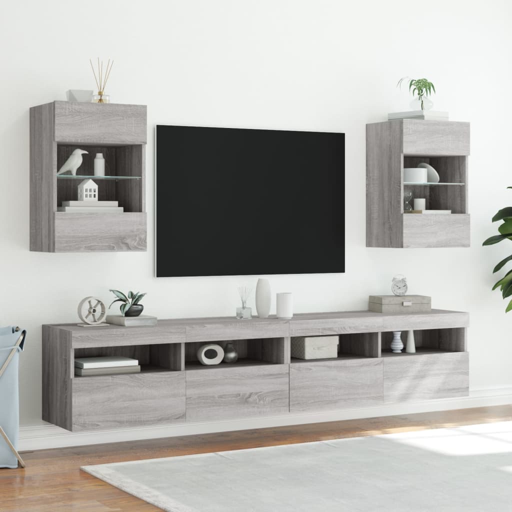 vidaXL Väggmonterad tv-bänk LED grå sonoma 40x30x60,5 cm