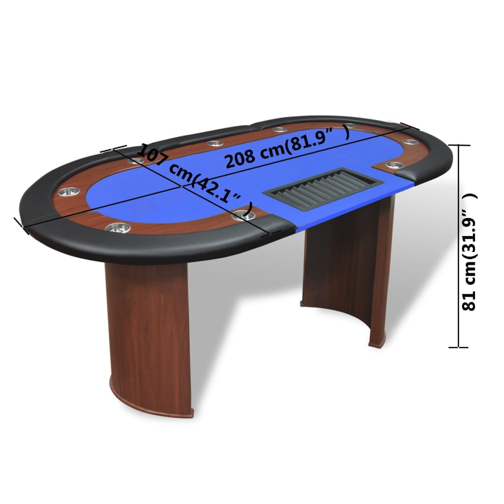 vidaXL Pokerbord för 10 spelare med dealerplats blå