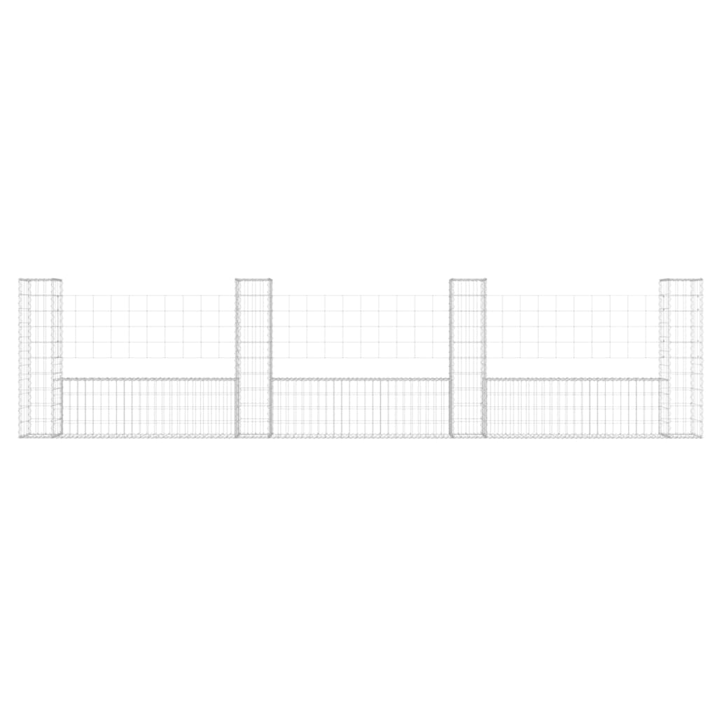 vidaXL U-formad gabionkorg med 4 stolpar järn 380x20x100 cm