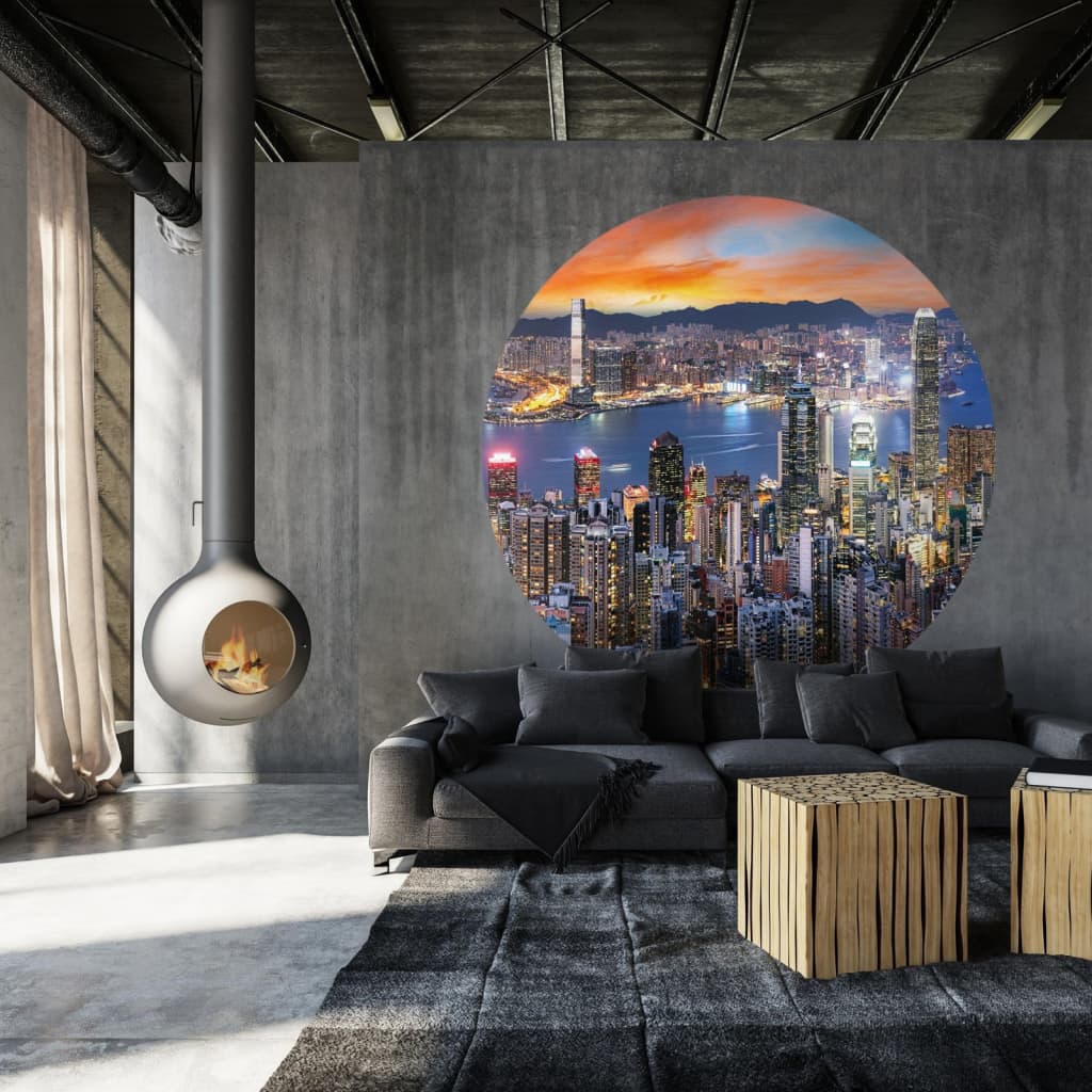 WallArt Tapet cirkelformad Skyline by Night 142,5 cm