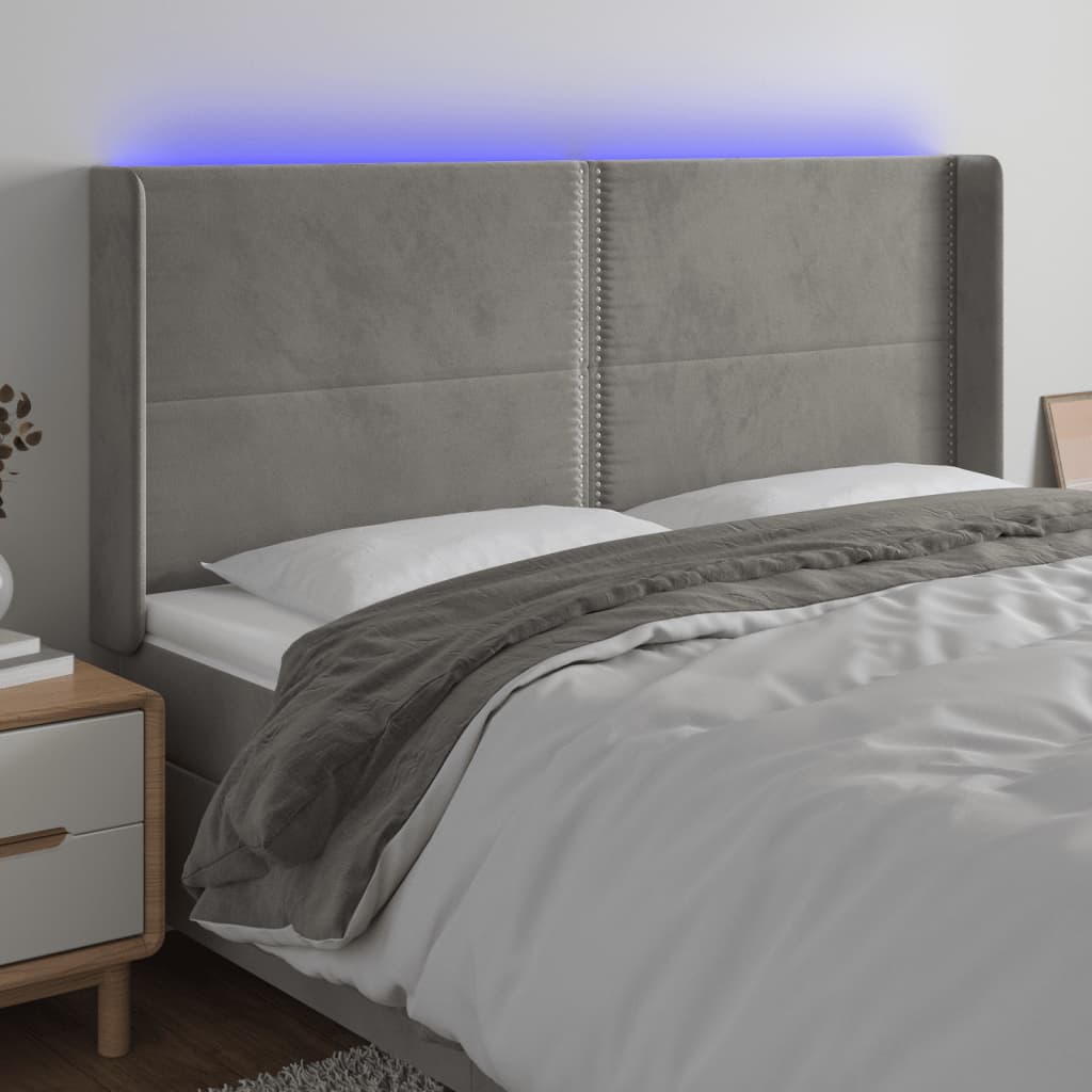 vidaXL Sänggavel LED ljusgrå 203x16x118/128 cm sammet