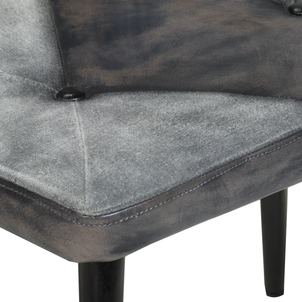 vidaXL Fåtölj med fotpall grå äkta läder och kanvas