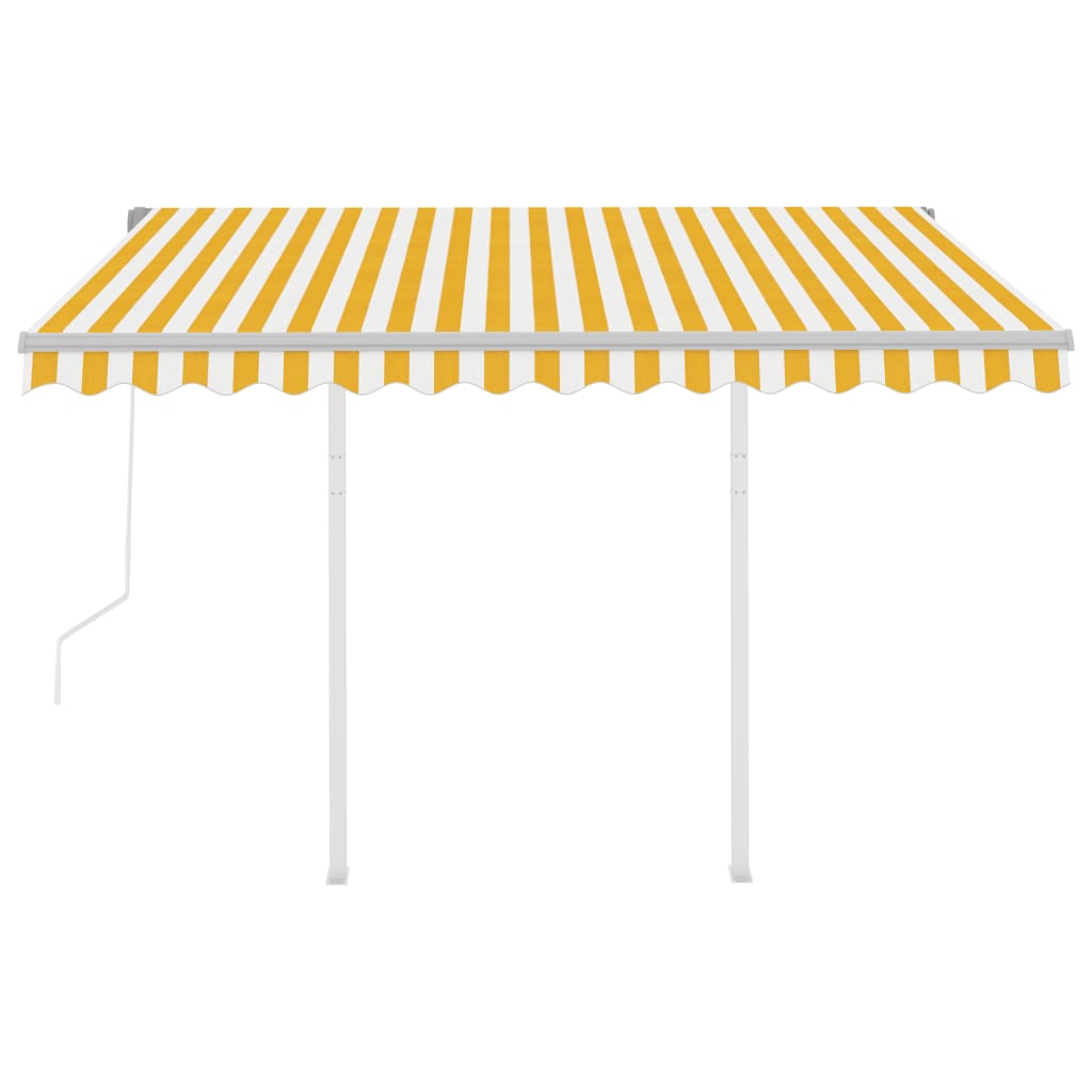 vidaXL Markis med stolpar automatisk infällbar 3,5x2,5 m gul och vit