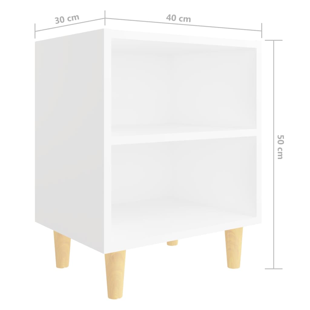 vidaXL Sängbord med massiva ben vit 40x30x50 cm