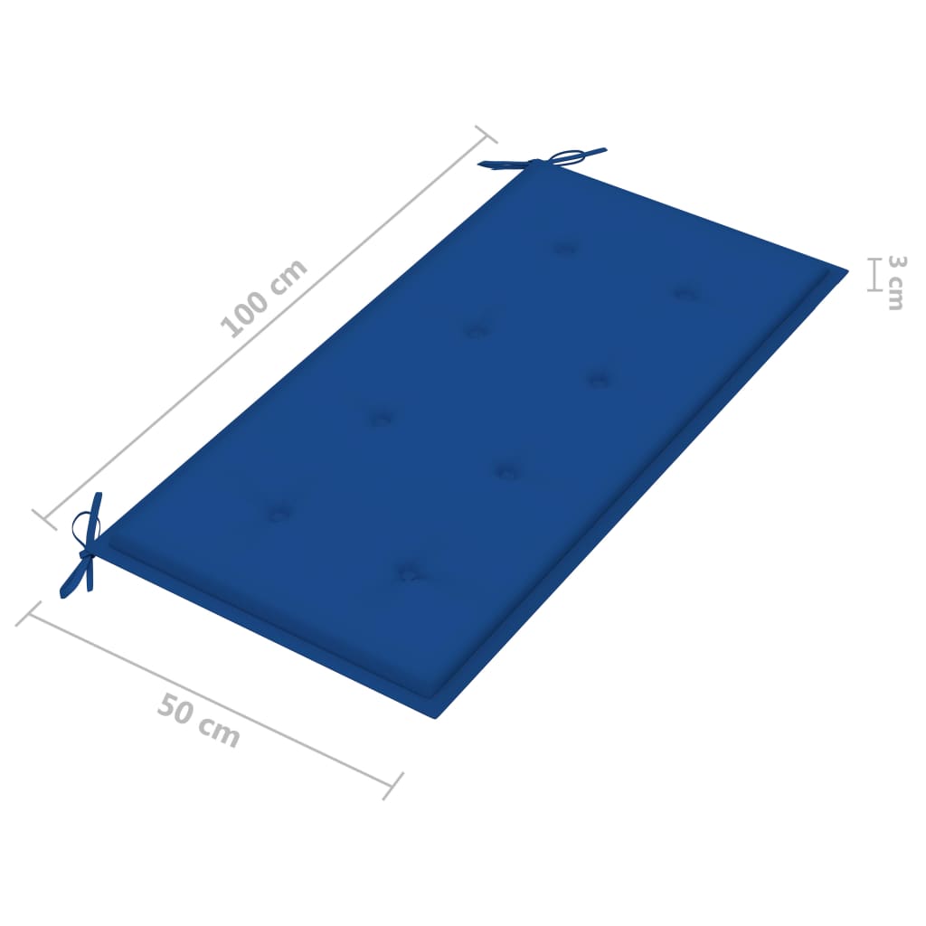 vidaXL Trädgårdsbänk med kungsblå dyna 112 cm massiv teak