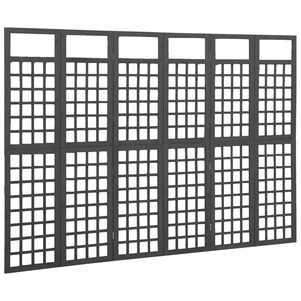 vidaXL Rumsavdelare/Spaljé 6 paneler massiv gran svart 242,5x180 cm