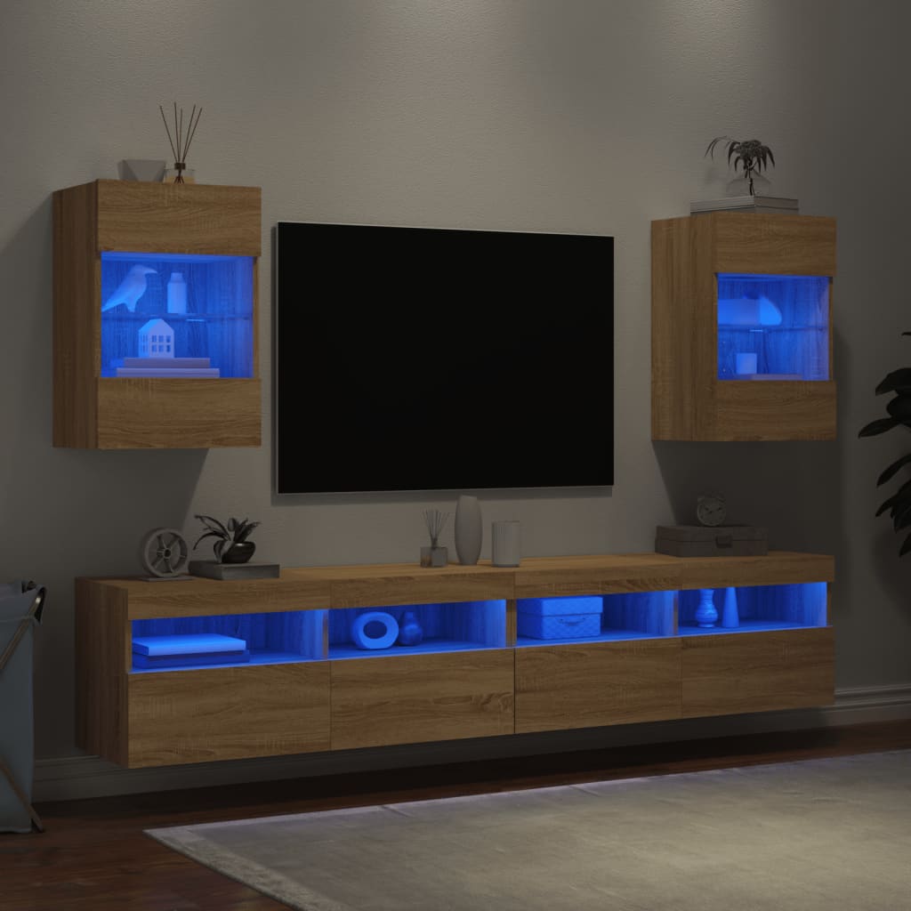 vidaXL Väggmonterad tv-bänk LED 2 st sonoma-ek 40x30x60,5 cm