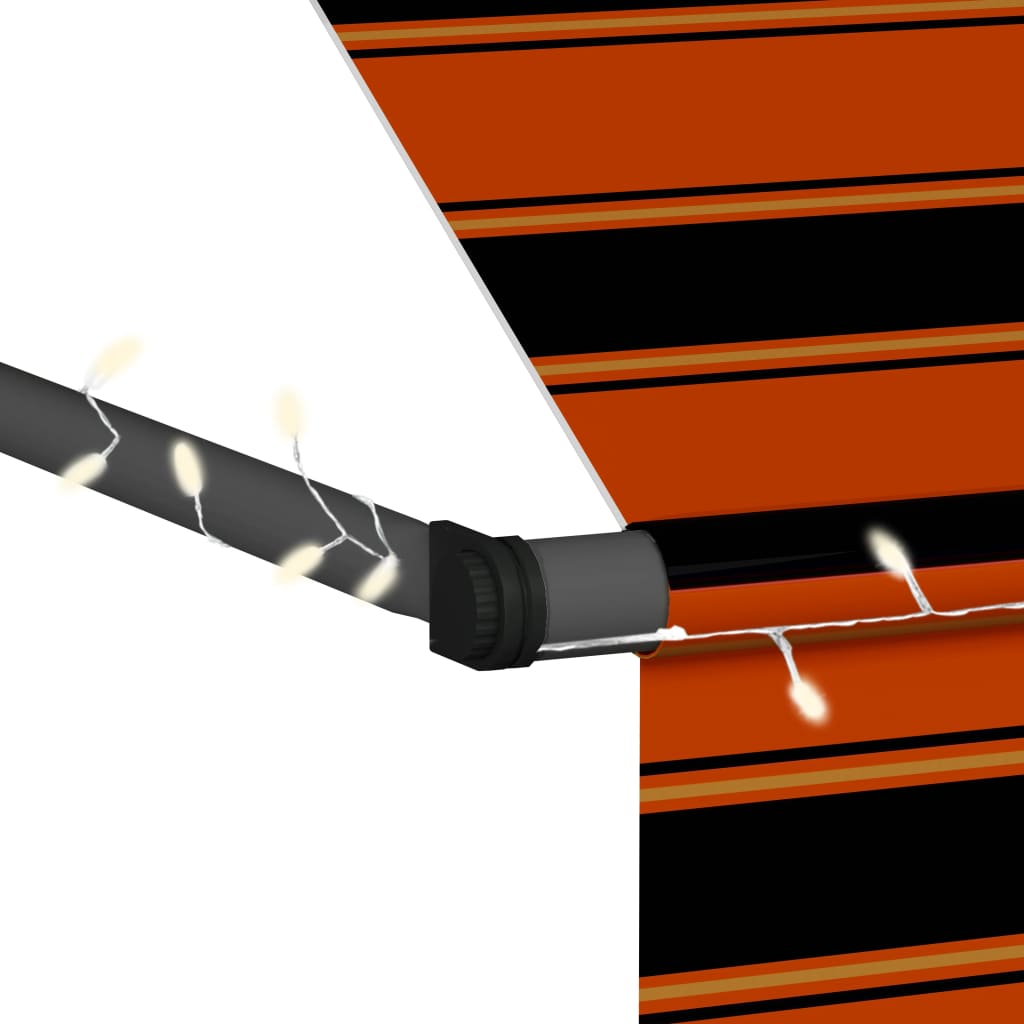 vidaXL Markis manuellt infällbar med LED 150 cm orange och brun