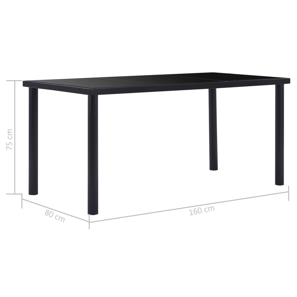 vidaXL Matbord svart 160x80x75 cm härdat glas