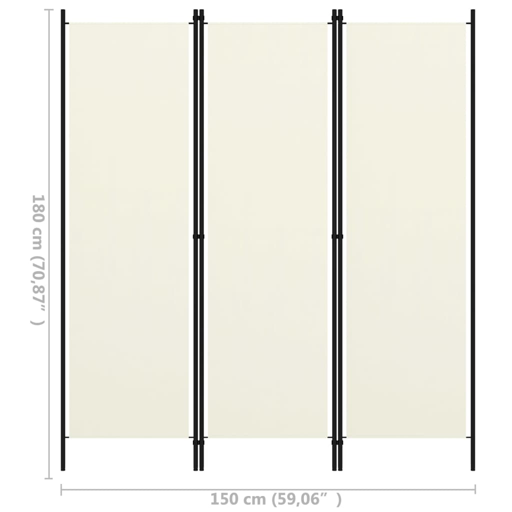 vidaXL Rumsavdelare 3 paneler vit 150x180 cm