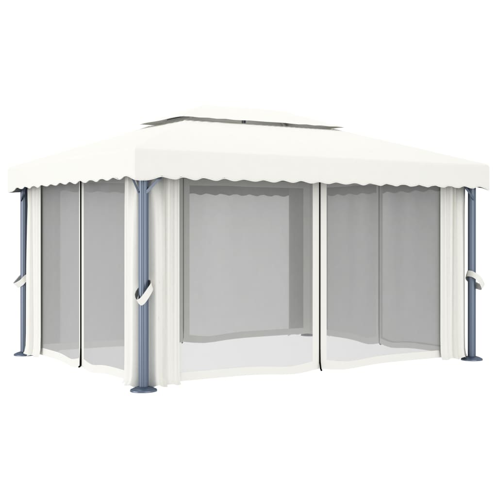 vidaXL Paviljong med draperi 4x3 m gräddvit aluminium