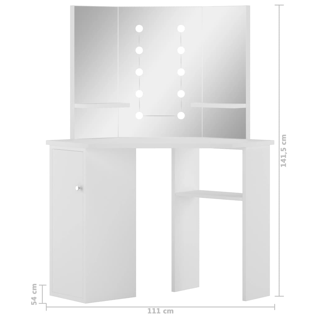 vidaXL Sminkbord med LED-lampor hörn vit
