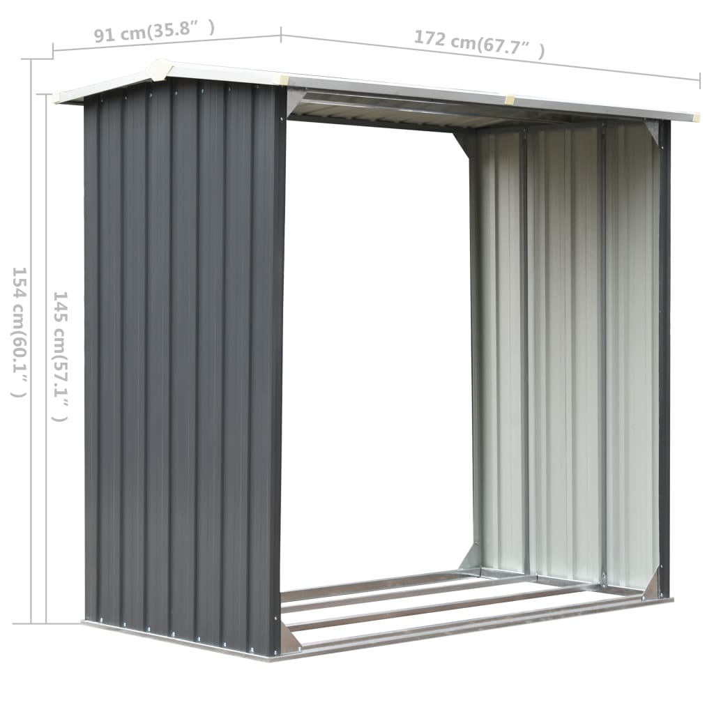 vidaXL Vedskjul galvaniserat stål 172x91x154 cm grå