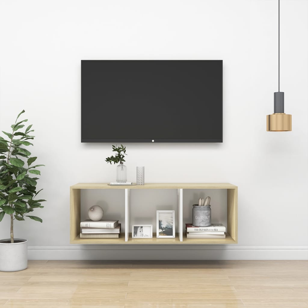 vidaXL Väggmonterad tv-bänk somona-ek och vit 37x37x107 cm spånskiva