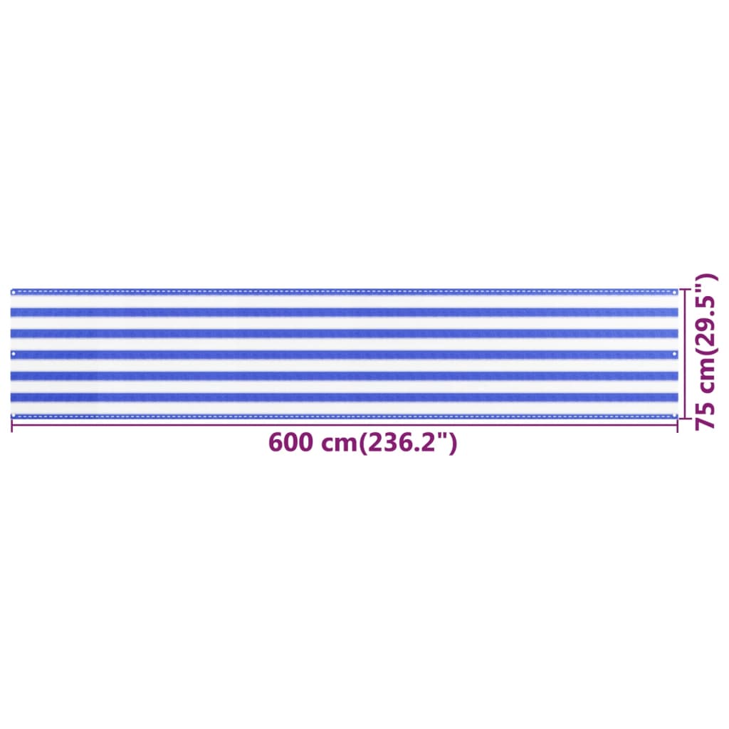 vidaXL Balkongskärm blå och vit 75x600 cm HDPE