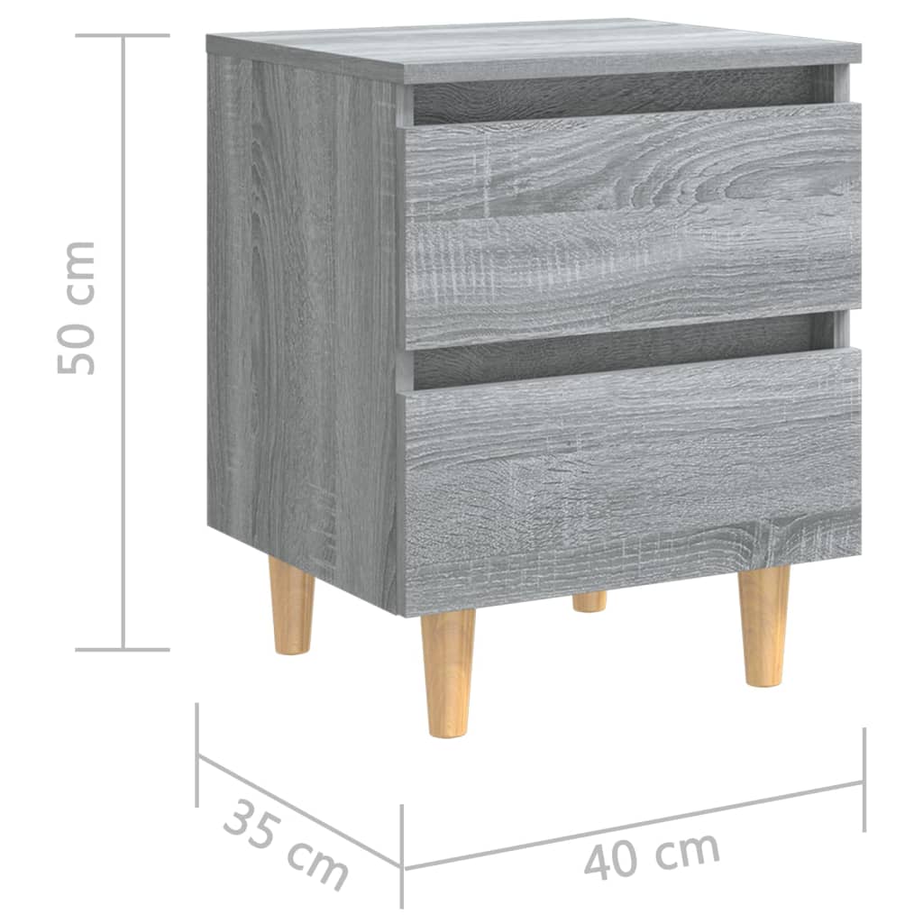 vidaXL Sängbord med massiva furuben 2 st grå sonoma 40x35x50 cm
