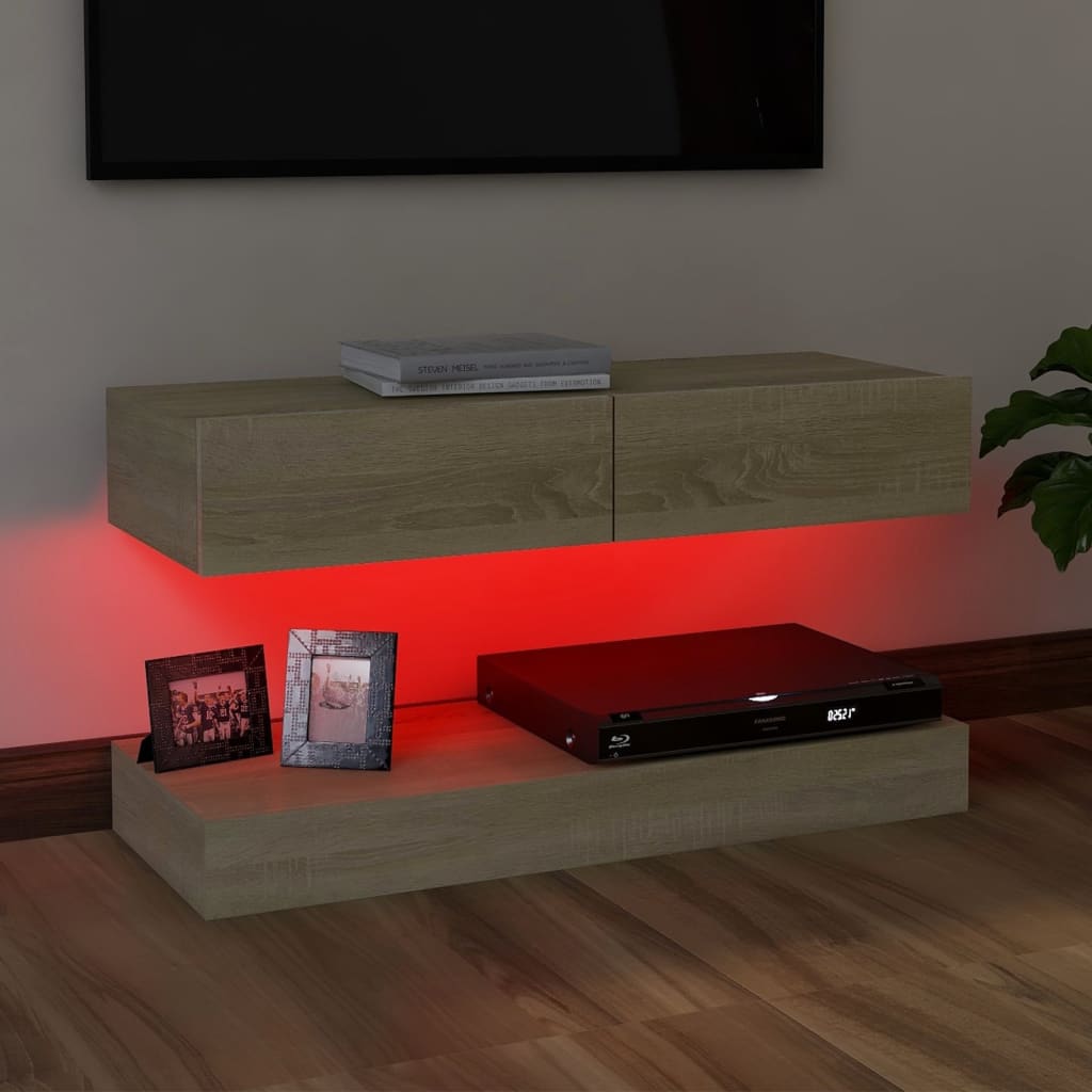 vidaXL TV-bänk med LED-belysning sonoma-ek 90x35 cm