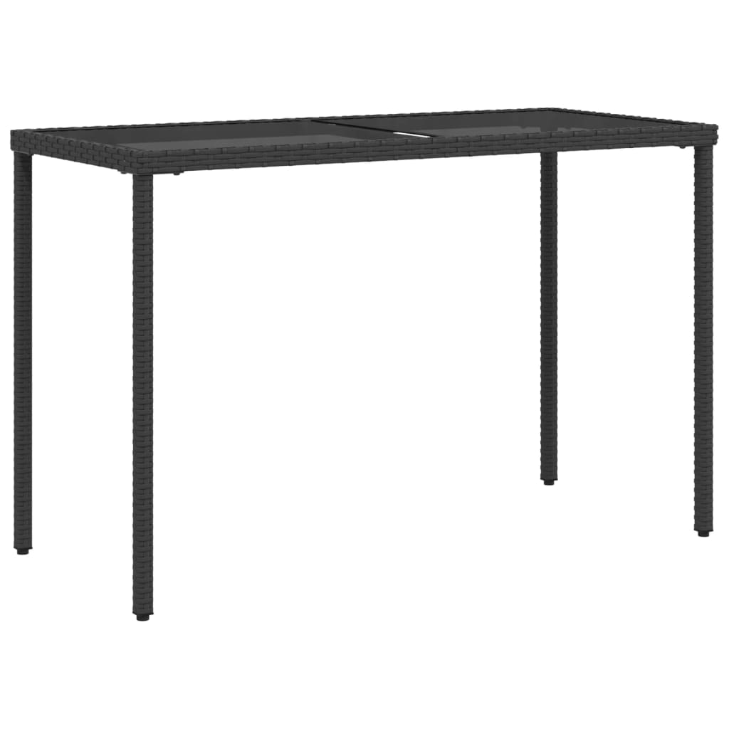 vidaXL Trädgårdsbord med glasskiva svart 115x54x74 cm konstrotting