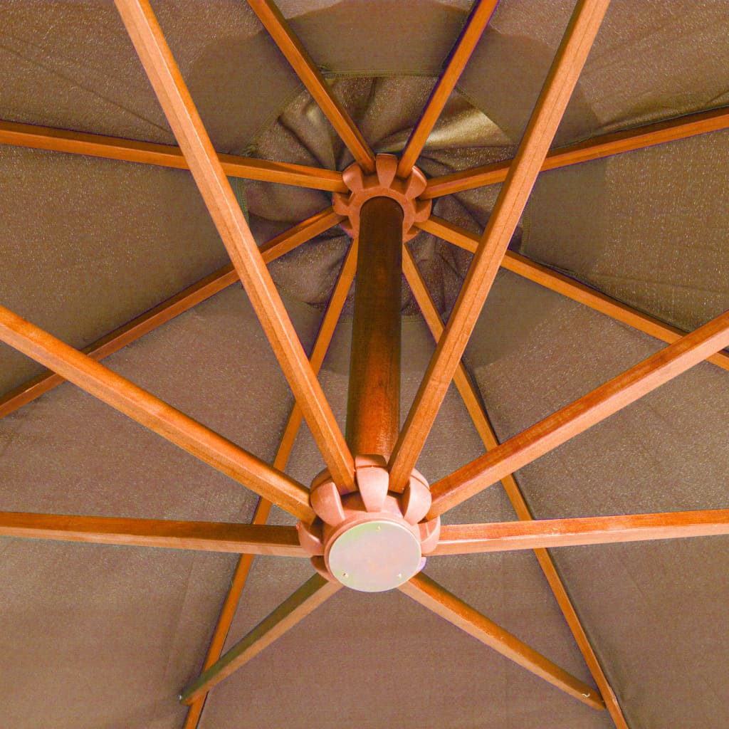 vidaXL Hängande parasoll med stolpe taupe 3,5x2,9 massivt granträ