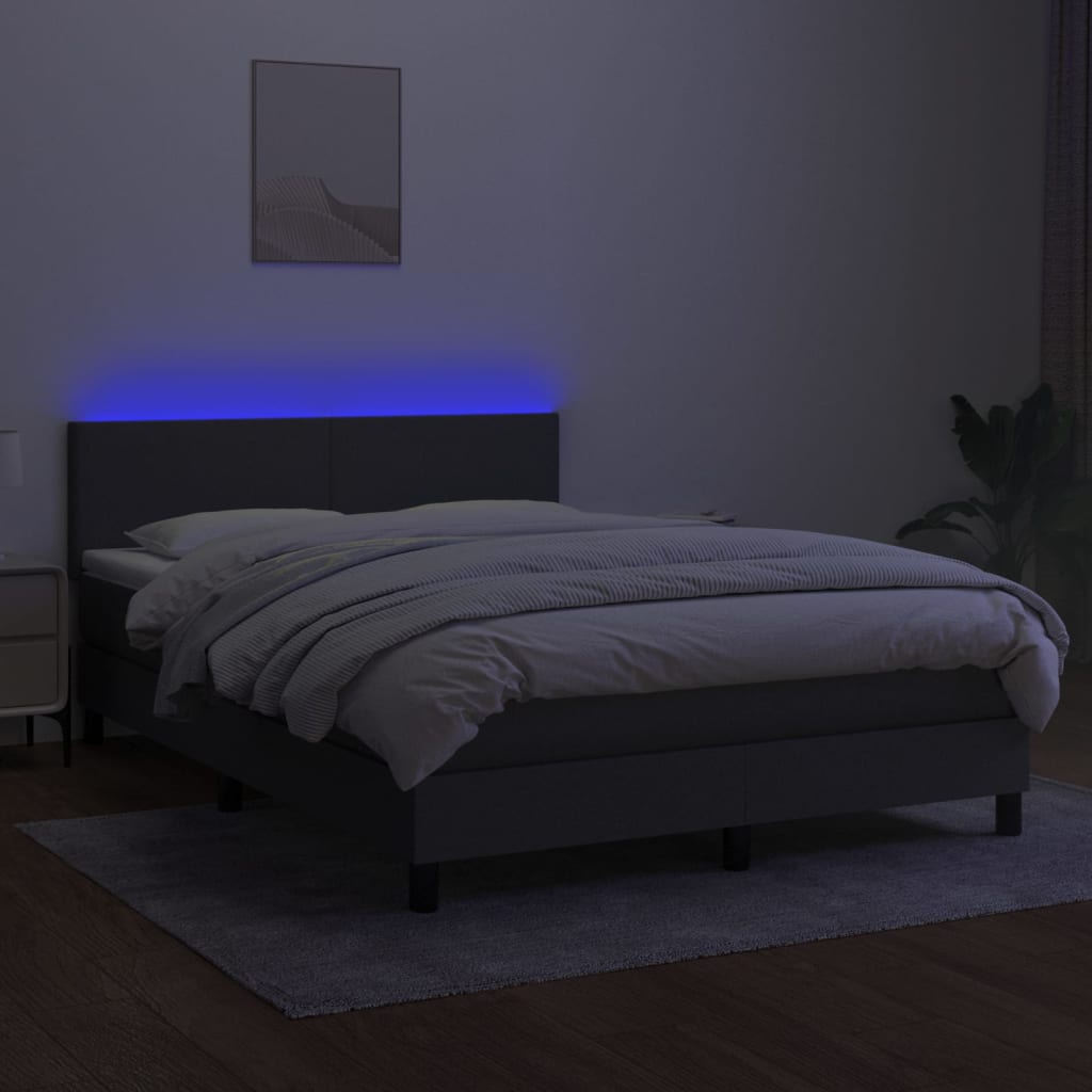 vidaXL Ramsäng med madrass & LED mörkgrå 140x190 cm tyg
